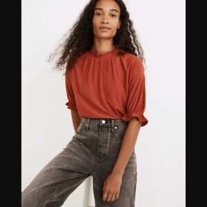Madewell Clipdot Ruffle Top in Etruscan Clay (terracotta) 2X